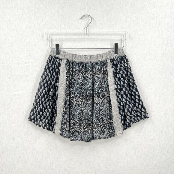 ULLA JOHNSON Remy Silk Print Mini Skirt Women 2 Navy Blue White Patchwork Flirty - Picture 5 of 16